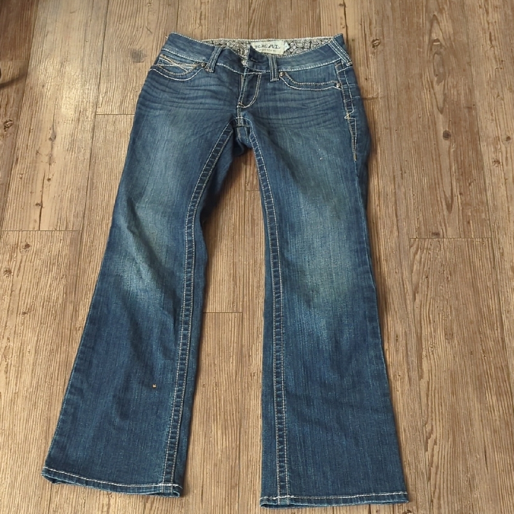 Blue Flare Wide Leg Jeans with Contrast Stitching